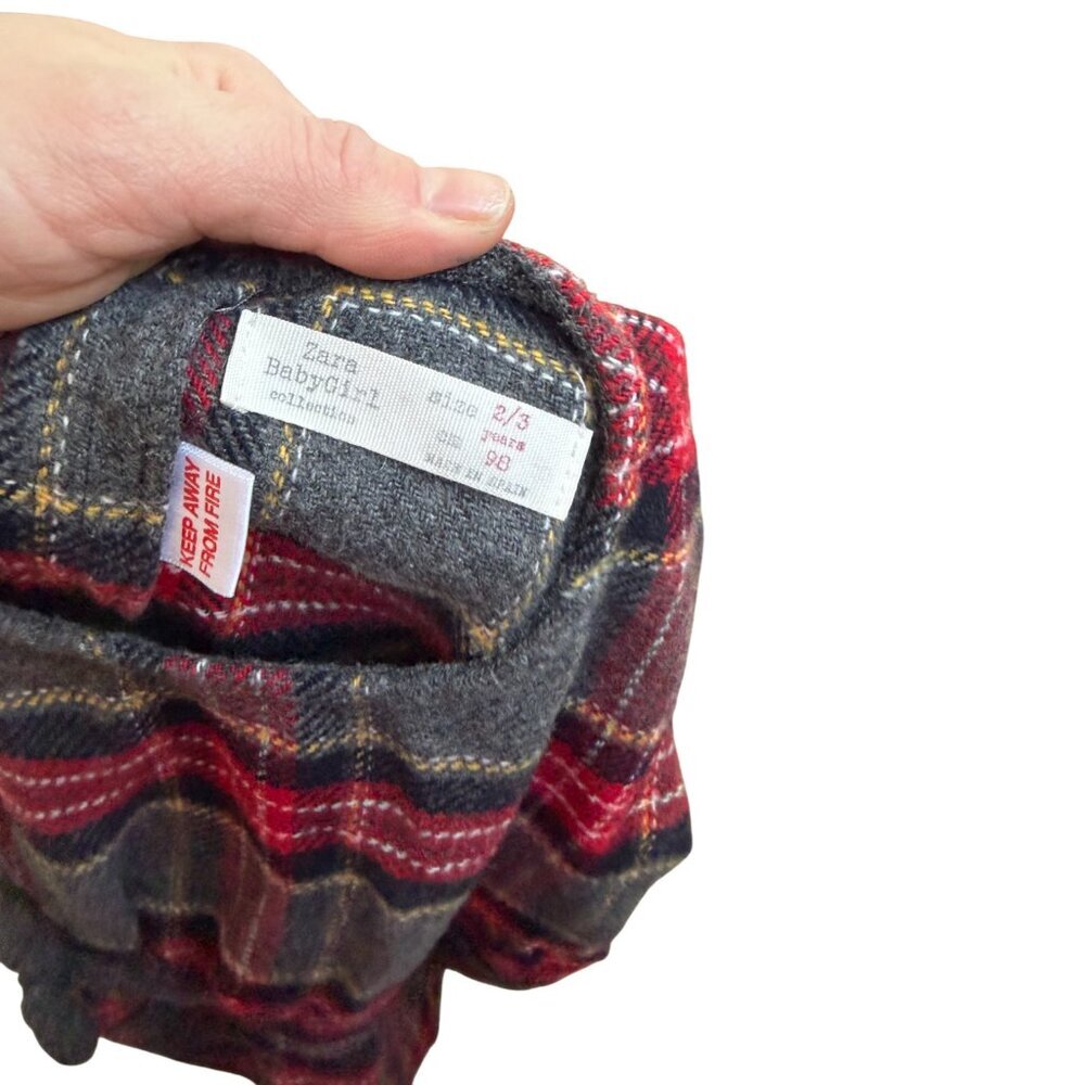 Zara Baby Girls Size 2/3 Years Gray Plaid Wool Blend Check Bow Dress Christmas - Picture 4 of 4